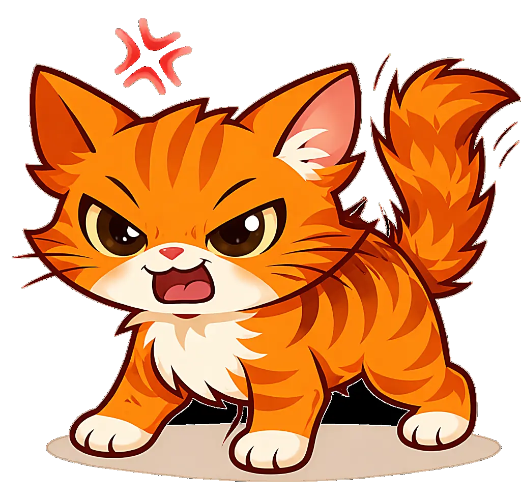 Angry cat mascot for roast ready meow translation. Built for playful roasting and dramatic emphasis.
