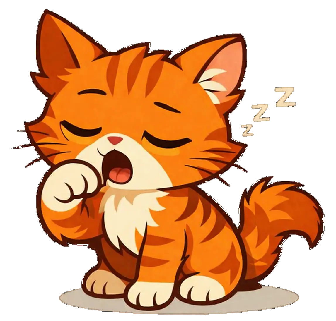 Sleepy cat mascot for night mode meow translation. Everything comes out softer and a little floaty.